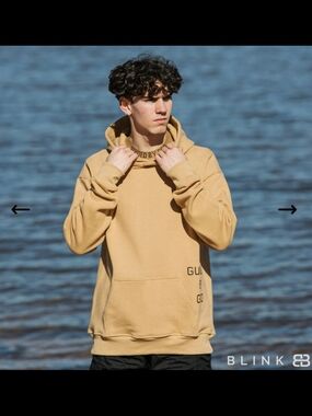 Blink Large Tan Hooded Sweatshirt with Subtle Text